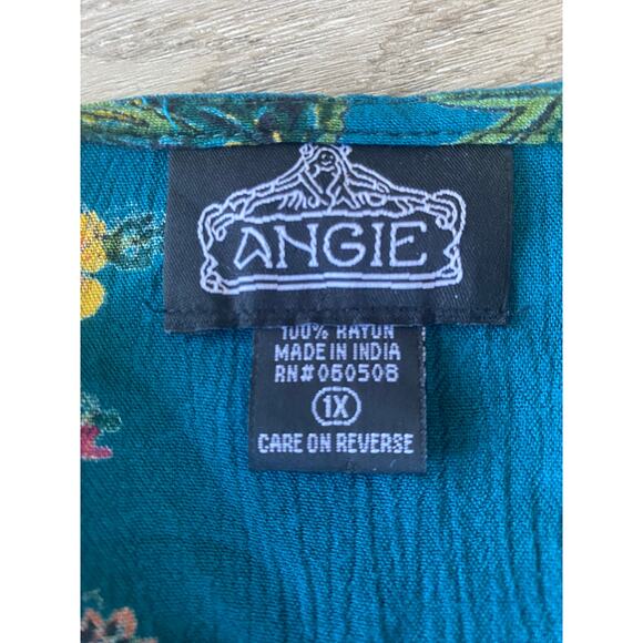 Women’s ANGIE Teal floral Mini Dress V Neck Tassels vibrant Colors 1X - Picture 6 of 6